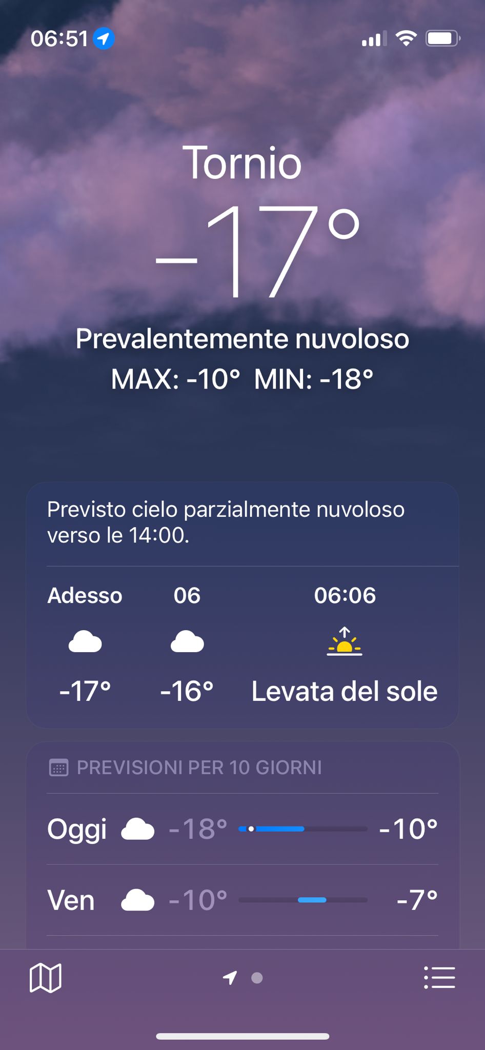 weather forecast of Tornio saying -17° outside