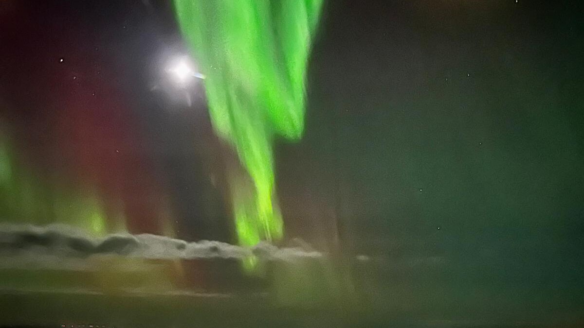 northern lights view from cargo ship to Tornio